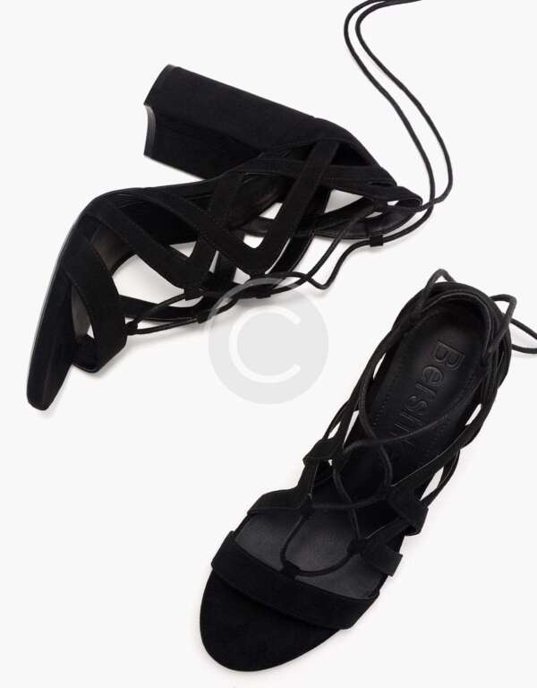 Block High Heel Sandals With Straps and Laces - Image 2